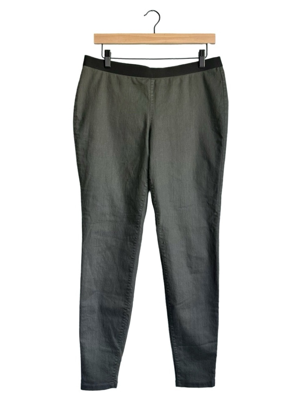 Eileen Fisher Olive Organic Cotton Pull On Slim Straight-Leg Stretch Pants Med.